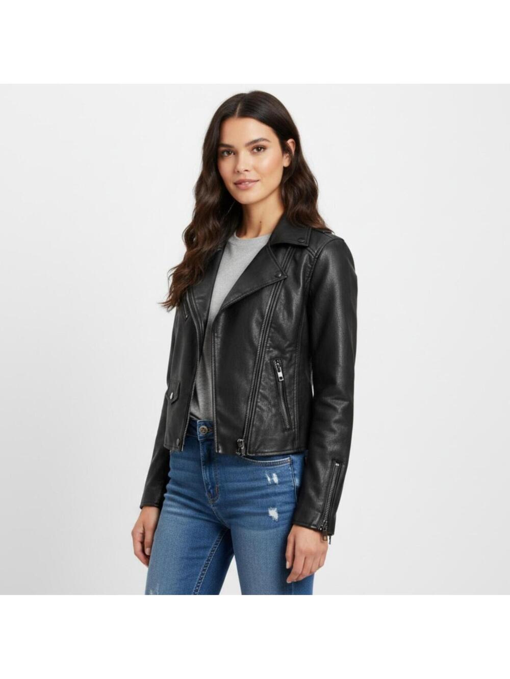 NWT CBrand Womens Black Faux Leather Moto Jacket Size XS Streetwear